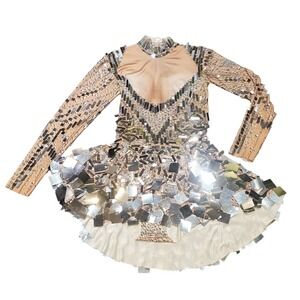 Angel Brinks "Raquel" Mirror Mini Dress - Rhinestone Mesh Stage Wear - Size XS/S